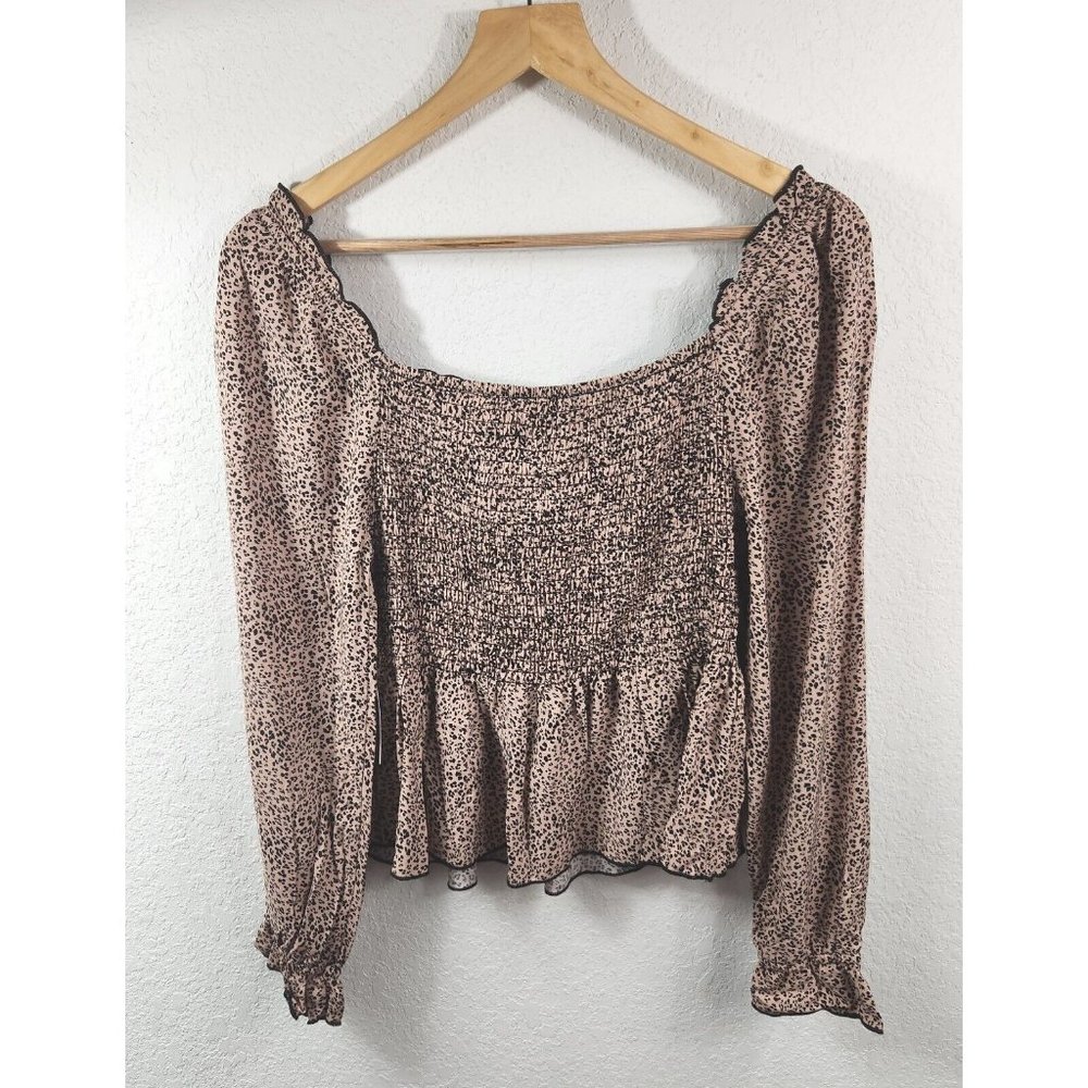 Urban Romantics Women's Leopard Print Baby Doll Top Ruffle Sleeves Size Medium